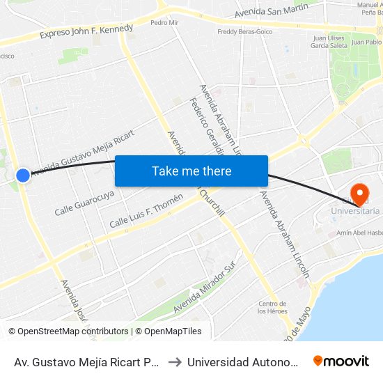Av. Gustavo Mejía Ricart Prox. Av. Nunez De Caceres to Universidad Autonoma De Santo Domingo map