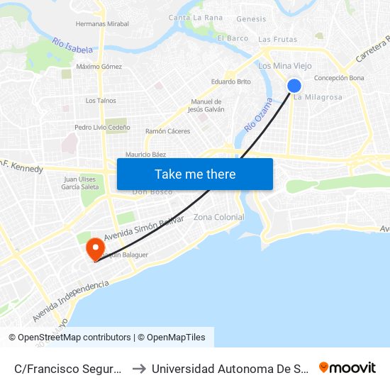 C/Francisco Segura Sandoval to Universidad Autonoma De Santo Domingo map