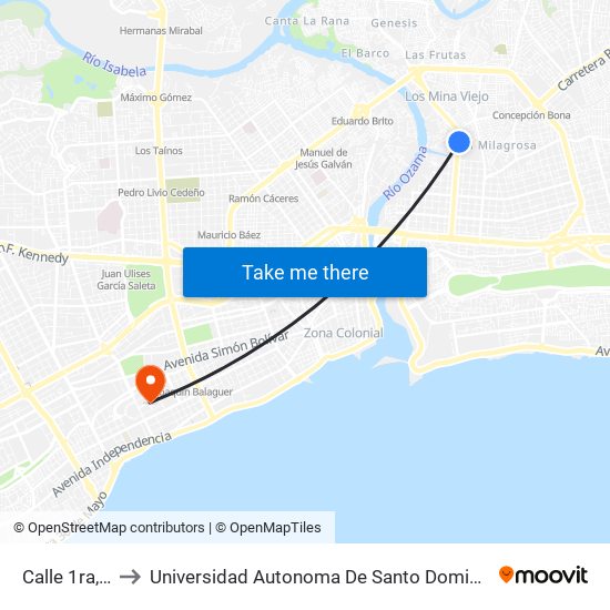 Calle 1ra, 5 to Universidad Autonoma De Santo Domingo map