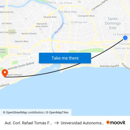 Aut. Corl. Rafael Tomás Fernández Domínguez to Universidad Autonoma De Santo Domingo map
