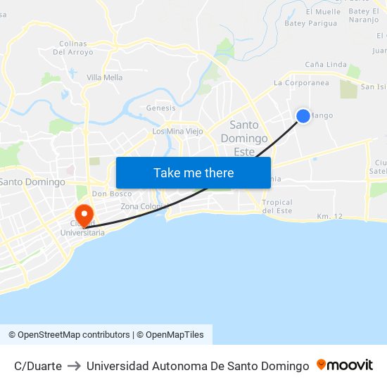 C/Duarte to Universidad Autonoma De Santo Domingo map