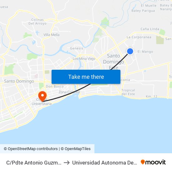 C/Pdte Antonio Guzmán Fernández to Universidad Autonoma De Santo Domingo map