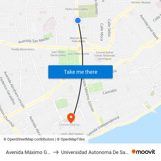 Avenida Máximo Gómez, 99 to Universidad Autonoma De Santo Domingo map