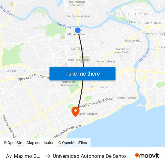 Av. Maximo Gomez to Universidad Autonoma De Santo Domingo map