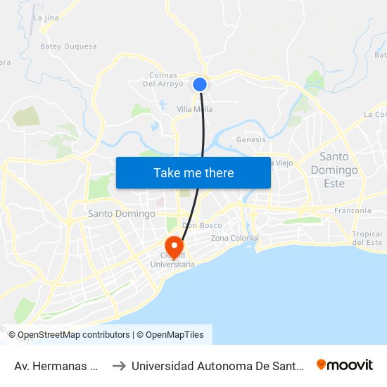 Av. Hermanas Mirabal to Universidad Autonoma De Santo Domingo map