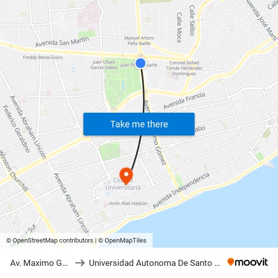 Av. Maximo Gomez to Universidad Autonoma De Santo Domingo map