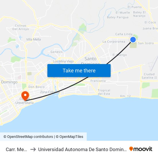 Carr. Mella to Universidad Autonoma De Santo Domingo map