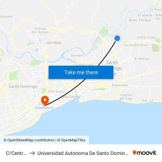 C/Central to Universidad Autonoma De Santo Domingo map