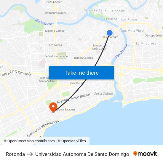 Rotonda to Universidad Autonoma De Santo Domingo map