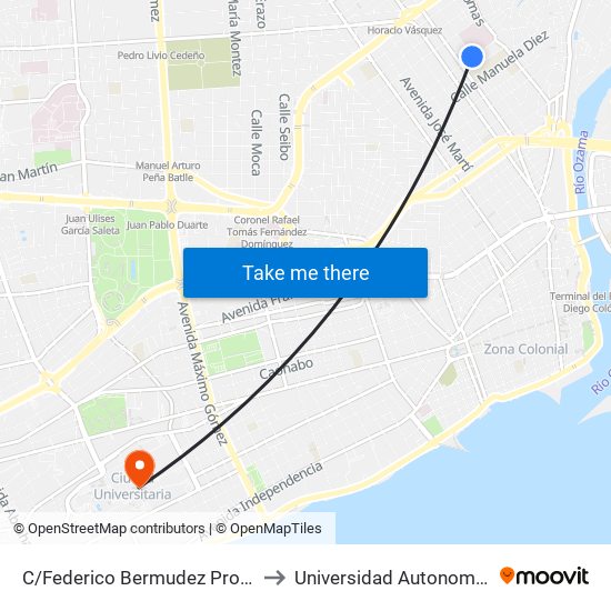 C/Federico Bermudez Prox. C/Federico Velasquez to Universidad Autonoma De Santo Domingo map