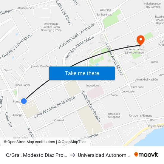 C/Gral. Modesto Diaz Prox. Av. Abraham Lincoln to Universidad Autonoma De Santo Domingo map