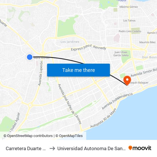 Carretera Duarte Vieja, 45 to Universidad Autonoma De Santo Domingo map