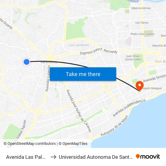 Avenida Las Palmas, 30 to Universidad Autonoma De Santo Domingo map