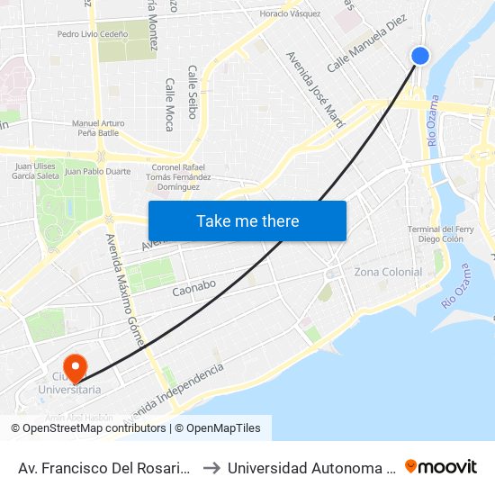 Av. Francisco Del Rosario Sanchez Prox. C/A to Universidad Autonoma De Santo Domingo map