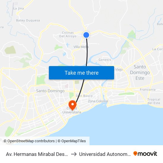 Av. Hermanas Mirabal Desp. Av. Los Restauradores to Universidad Autonoma De Santo Domingo map
