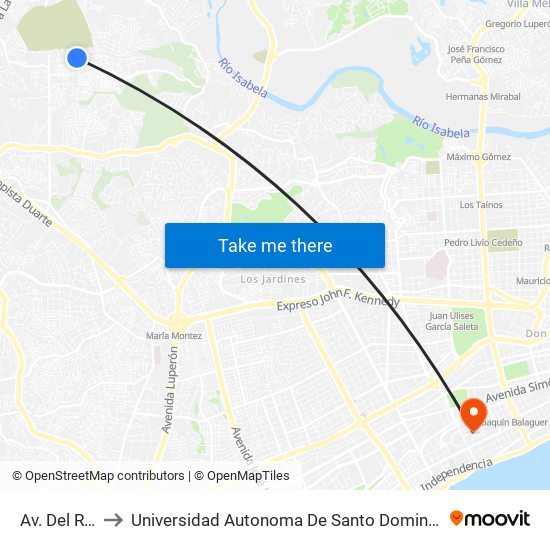 Av. Del Rio to Universidad Autonoma De Santo Domingo map