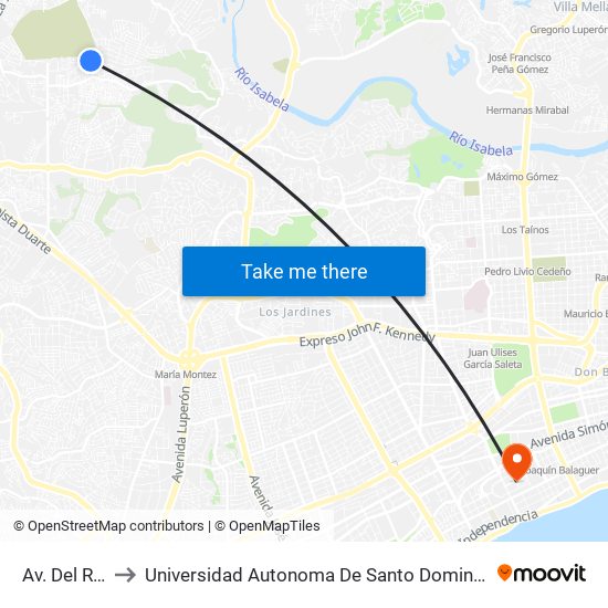 Av. Del Rio to Universidad Autonoma De Santo Domingo map