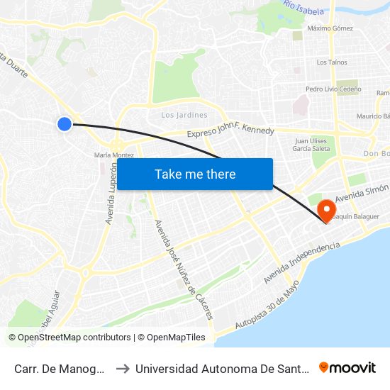 Carr. De Manoguayabo to Universidad Autonoma De Santo Domingo map