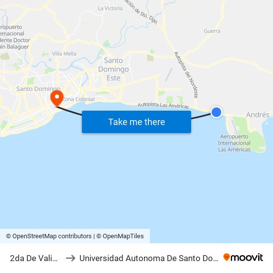 2da De Valiente to Universidad Autonoma De Santo Domingo map
