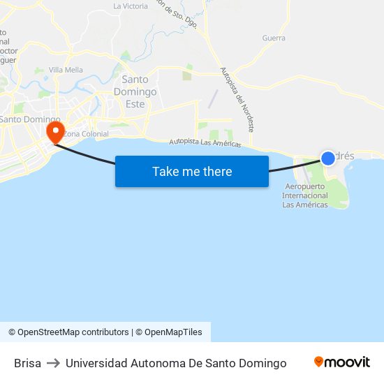 Brisa to Universidad Autonoma De Santo Domingo map