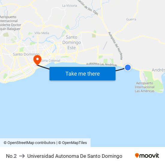 No.2 to Universidad Autonoma De Santo Domingo map