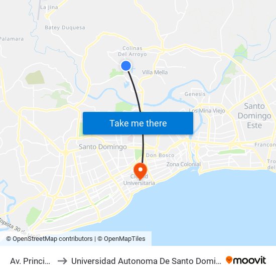 Av. Principal to Universidad Autonoma De Santo Domingo map
