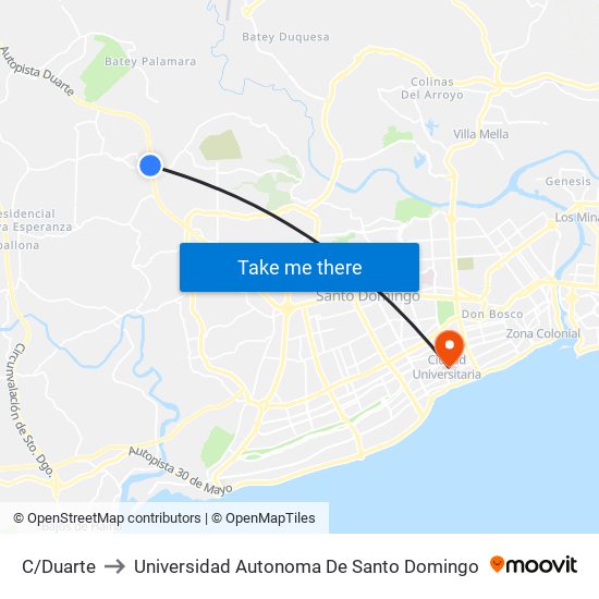 C/Duarte to Universidad Autonoma De Santo Domingo map