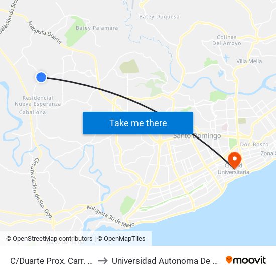 C/Duarte Prox. Carr. Hato Nuevo to Universidad Autonoma De Santo Domingo map