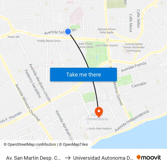 Av. San Martin Desp. C/Pepillo Salcedo to Universidad Autonoma De Santo Domingo map