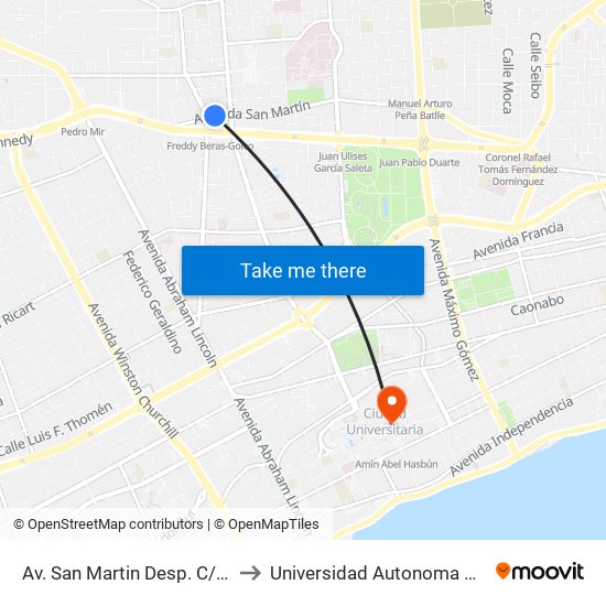 Av. San Martin Desp. C/Luis Perez Garcia to Universidad Autonoma De Santo Domingo map