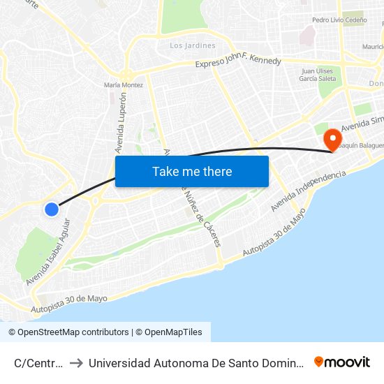 C/Central to Universidad Autonoma De Santo Domingo map