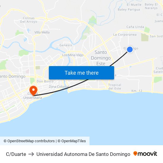 C/Duarte to Universidad Autonoma De Santo Domingo map