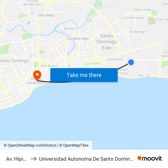 Av. Hipica to Universidad Autonoma De Santo Domingo map