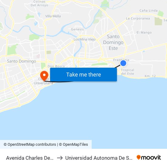 Avenida Charles De Gaulle, 25 to Universidad Autonoma De Santo Domingo map