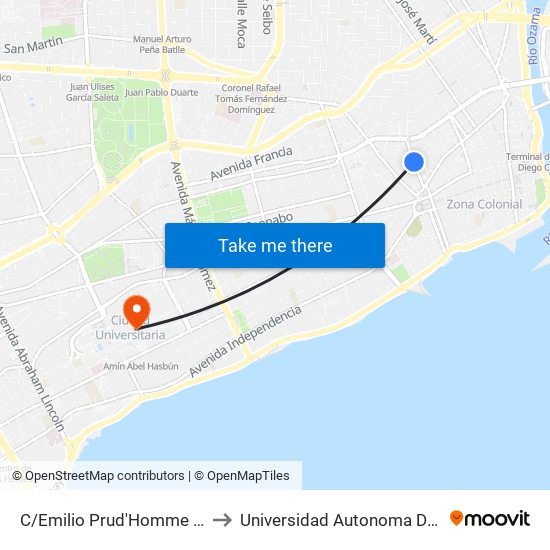 C/Emilio Prud'Homme Desp. C/Imbert to Universidad Autonoma De Santo Domingo map