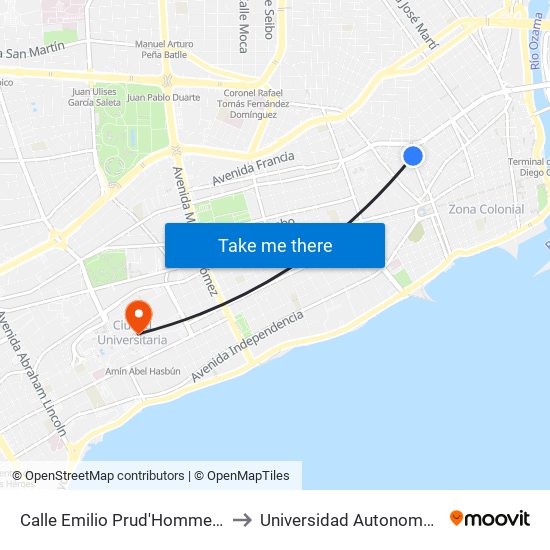 Calle Emilio Prud'Homme Prox. C/Padre Miguel to Universidad Autonoma De Santo Domingo map