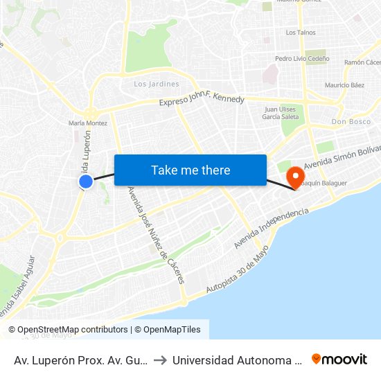 Av. Luperón Prox. Av. Gustavo Mejia Ricart to Universidad Autonoma De Santo Domingo map