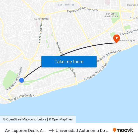 Av. Luperon Desp. Av. Anacaona to Universidad Autonoma De Santo Domingo map