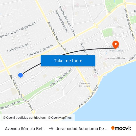 Avenida Rómulo Betancourt, 405 to Universidad Autonoma De Santo Domingo map