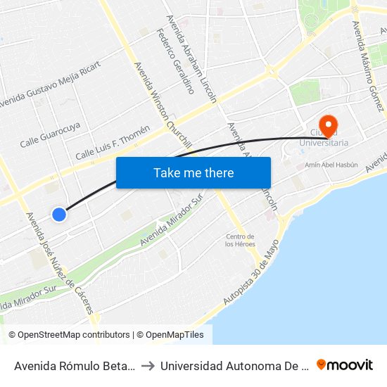 Avenida Rómulo Betancourt, 1516 to Universidad Autonoma De Santo Domingo map