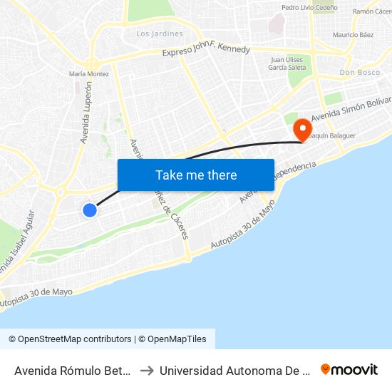 Avenida Rómulo Betancourt, 541 to Universidad Autonoma De Santo Domingo map