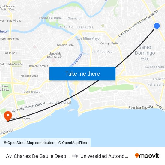 Av. Charles De Gaulle Desp. C/Jacinto De La Concha to Universidad Autonoma De Santo Domingo map