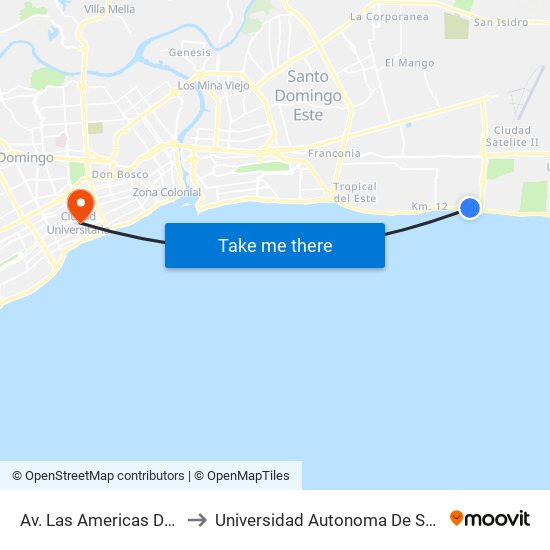 Av. Las Americas Desp. C/5ta to Universidad Autonoma De Santo Domingo map