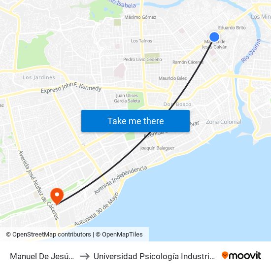 Manuel De Jesús Galván to Universidad Psicología Industrial Dominicana map