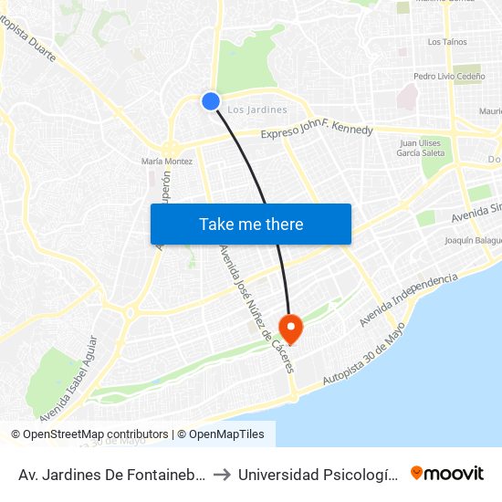 Av. Jardines De Fontainebleau Prox. C/Crisantemos to Universidad Psicología Industrial Dominicana map
