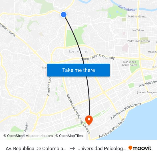 Av. República De Colombia Prox. Av. Jacobo Majluta Azar to Universidad Psicología Industrial Dominicana map