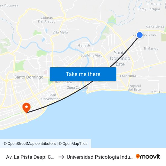 Av. La Pista Desp. C/Diego Tristan to Universidad Psicología Industrial Dominicana map