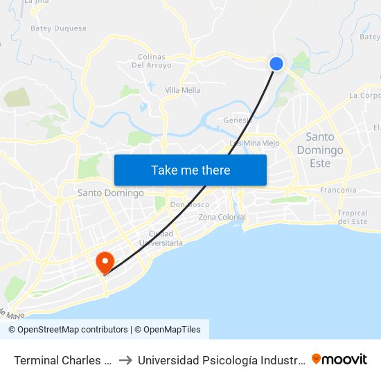 Terminal Charles De Gaulle to Universidad Psicología Industrial Dominicana map