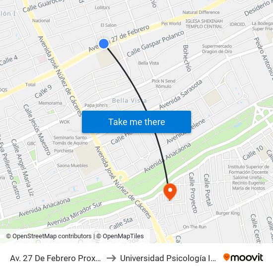 Av. 27 De Febrero Prox. C/Winston Arnaud to Universidad Psicología Industrial Dominicana map