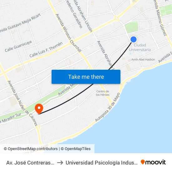 Av. José Contreras Prox. Uasd to Universidad Psicología Industrial Dominicana map